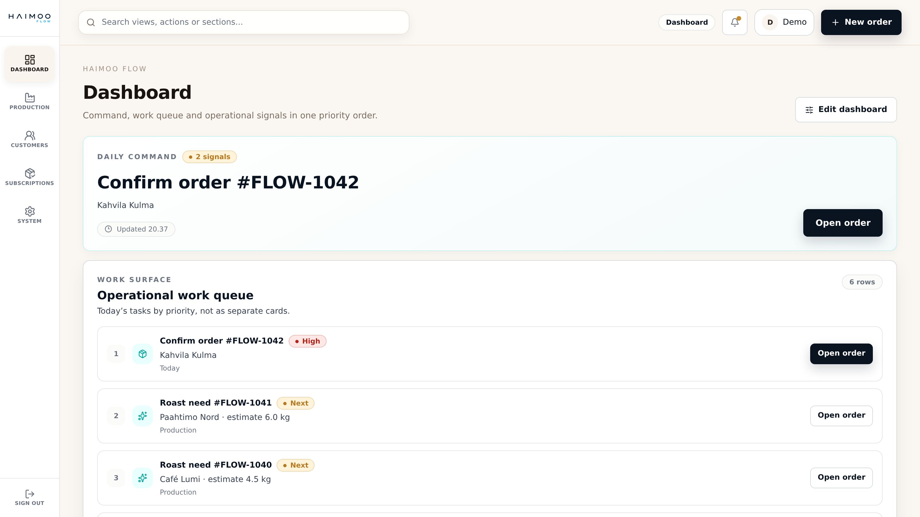 Haimoo Flow dashboard