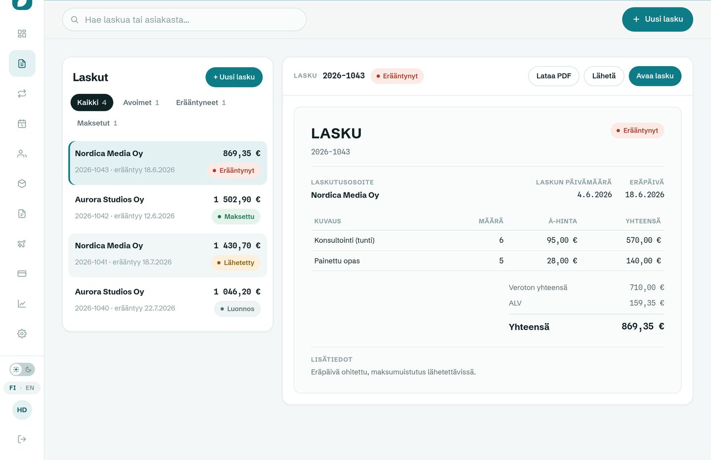 Haimoo Invoice laskunäkymä