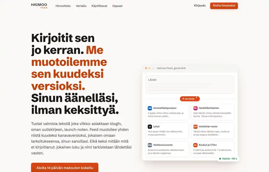 Feed-tuotteen käyttöliittymänäkymä
