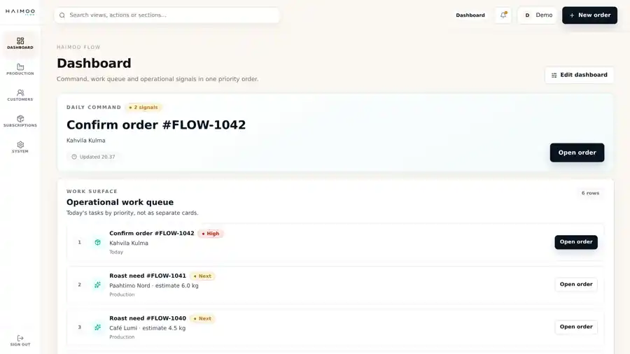 Flow product interface in English