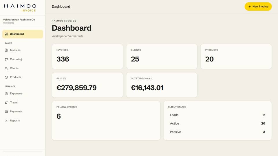 Haimoo Invoice dashboard in English